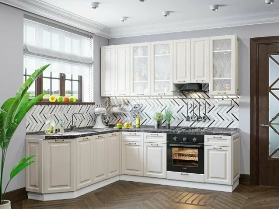 Готовый кухонный гарнитур кухня угловая Ницца-03 со столешницей 2340*1890,2400*600 Агат
